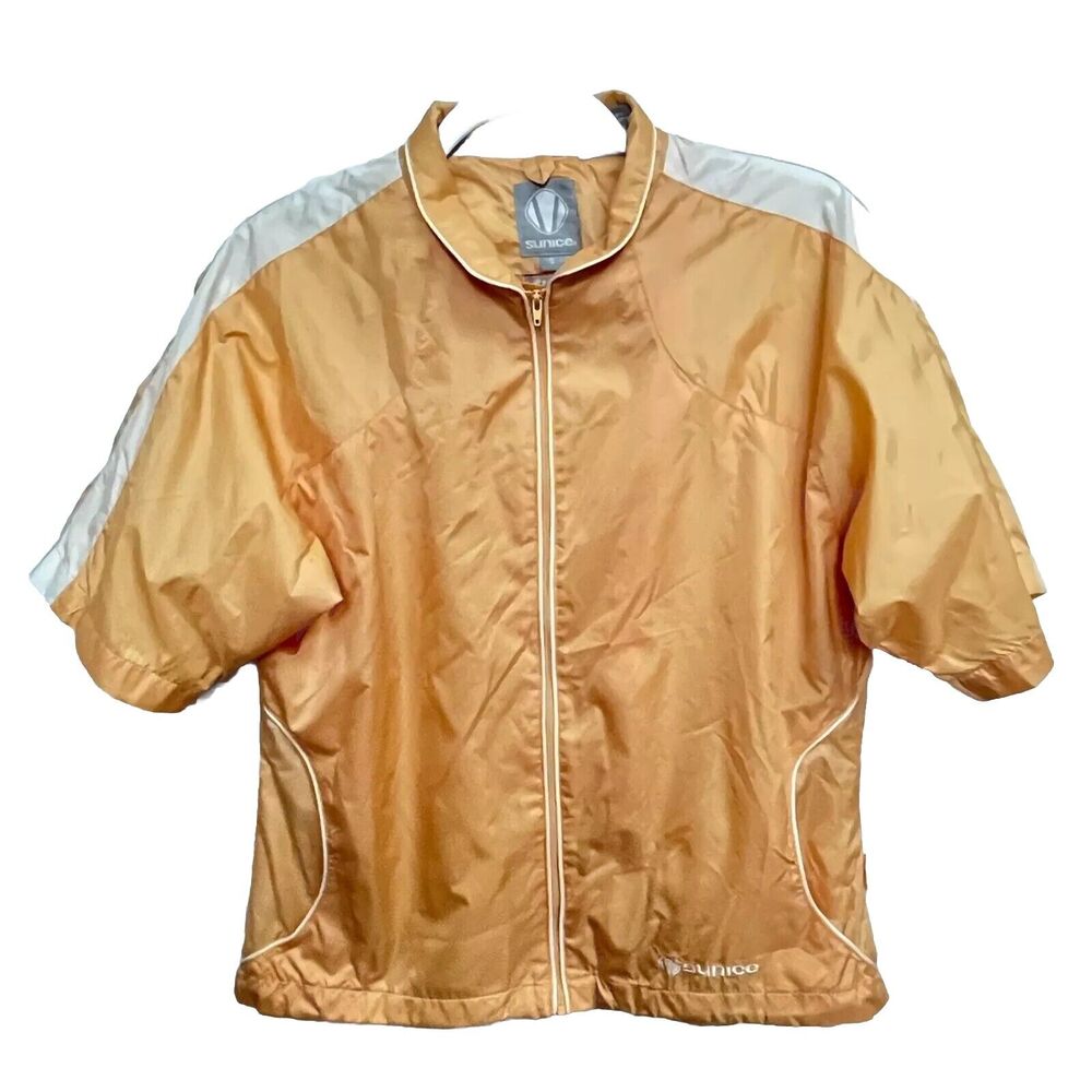 Sunice Sunita Women's Short Sleeve Wind Breaker Jacket‎ Shirt Small Yellow White